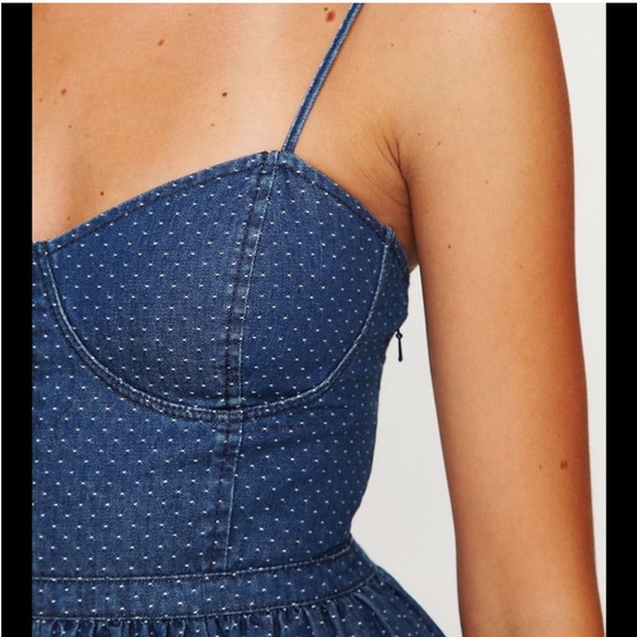 Free People Denim Jean Polka Dot Bustier Dress - Picture 3 of 9